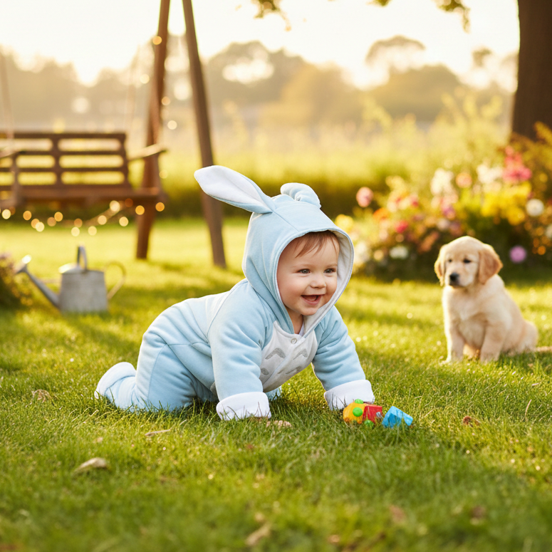 Padded cotton jumpsuit for babies - Chinchilla